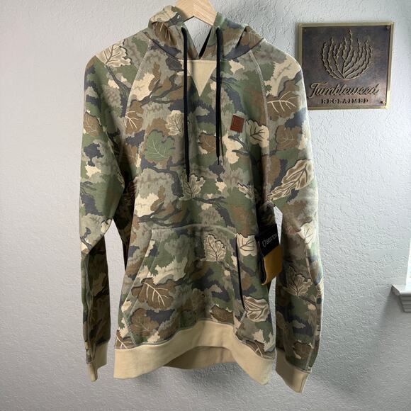 Men's Brixton Green Brown Leaf Camo Builders Fleece Hood Size Medium NEW - Picture 1 of 12